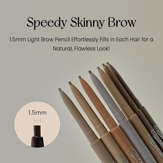 PERIPERA Speedy Skinny Brow (01 Gray Brown),1.5mm Precise Eyebrow Pencil, Dual-Sided Fine Tip Shades, Define Fills Brow Make up, K Beauty, Korean Make-up