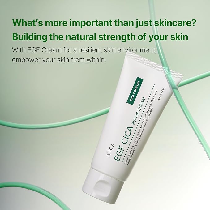 AVCA EGF Cica Repair Cream 100 mL (3.38 fl oz) – Fragrance-Free Moisturizer for Sensitive Skin with Centella & Aloe, Fast-Absorbing, Dermatologist-Tested, K-Beauty