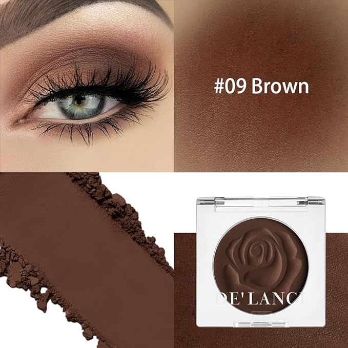 Matte Brown Eyeshadow with Applicator – Single Shade in Dark, Warm Taupe, and Caramel Brown for Glam Makeup, Subtle Eye Look, and Casual Neutral Smokey Eye, Easy to Apply, Popular Colors