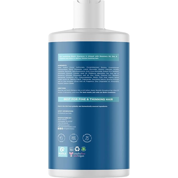 Rosemary and Biotin Shampoo for Thinning Hair - Vegan Volumizing Shampoo for Fine Hair with B Vitamins Argan Oil & Tea Tree Essential Oil - Paraben Silicone and Sulfate Free Vegan Formula (16 Fl Oz)