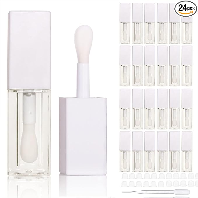 24pcs 5ml Empty white square lipgloss tubes bulk wholesale with big wand lipgloss containers…