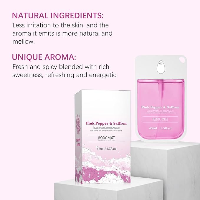 Body & Hair Mist for Women – Pink Pepper & Saffron Extract - Fragrance for Full Body – Lightweight and Refreshing Scent 1.5 fl oz/45ml, Travel Size Set