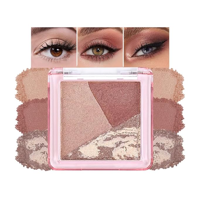 Mini Brown Red Baked Eyeshadow Palette, 3 Shade Shimmer Eye Shadow, Warm Retro Glam Makeup, Smooth Blendable & Buildable, No Fallout, Long-Lasting Daily & Evening Look, Paleta de Sombras de Ojos 05