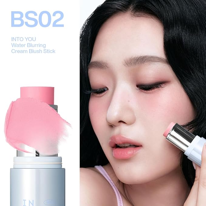 INTO YOU Cream Blush Stick Water Blurring, 5 in 1 Multi-purpose Makeup Balm Stick, Hydrating Blush Tint for Cheeks & Eyes, Lightweight, Long Wearing, Easy to Apply & Blend, BS02