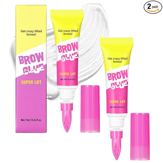 Brow Lamination Gel with Comb, 24H Clear Eyebrow Glue for Fluffy Lifted Brows, Sweatproof & Non-Flaky Hold, Creates Natural Feathered Look, All-Day Styling Kit (2-Pack)