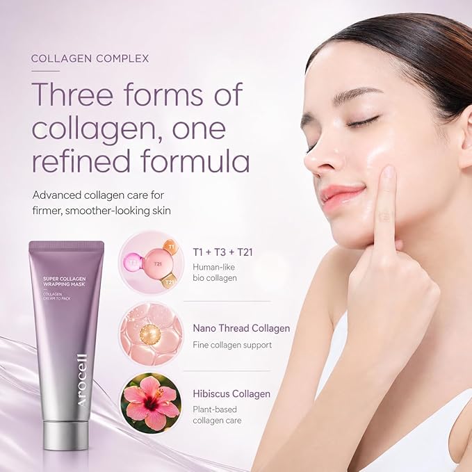 AROCELL Super Collagen Wrapping Facial Mask 80ml / 2.70 fl oz – Korean Peel Off Face Mask Pack with Collagen Film Care | Hydrating, Firming & Elasticity Boosting Exfoliating Skincare