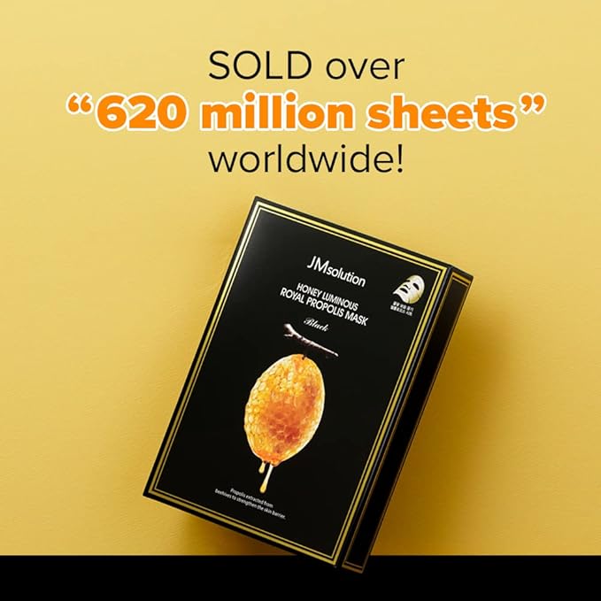 JMsolution Honey Luminous Royal Propolis Mask Plus (10 Sheets, 30ml Each) | Propolis, Honey & Royal Jelly | Deep Nourishing & Glow Korean Sheet Mask | Hydrating K-Beauty Skincare