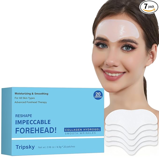 Tripsky Forehead Wrinkle Patches For Anti-Wrinkle, Overnight Facial Wrinkle Patches Jelly Pads With Collagen, Forehead Wrinkles Treatment Softening Fine Lines (White 20PCS)