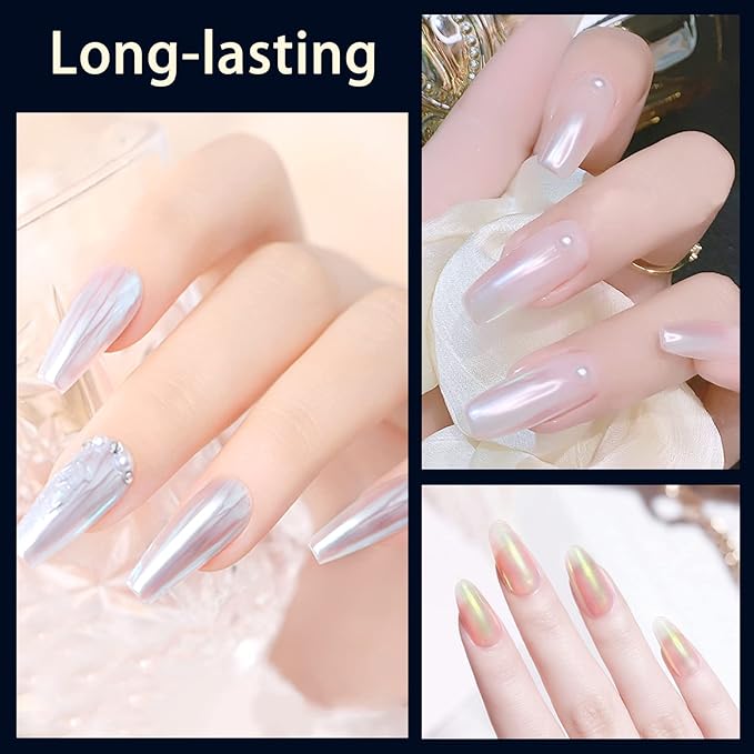 Allstarry Unicorn Chrome Nail Powder, Aurora Mermaid Iridescent White Pearl Nail Chrome Powder Pigment Glitter Fairy Dust for Nail Art, Manicure, Gel Nail Polish - Forest Light