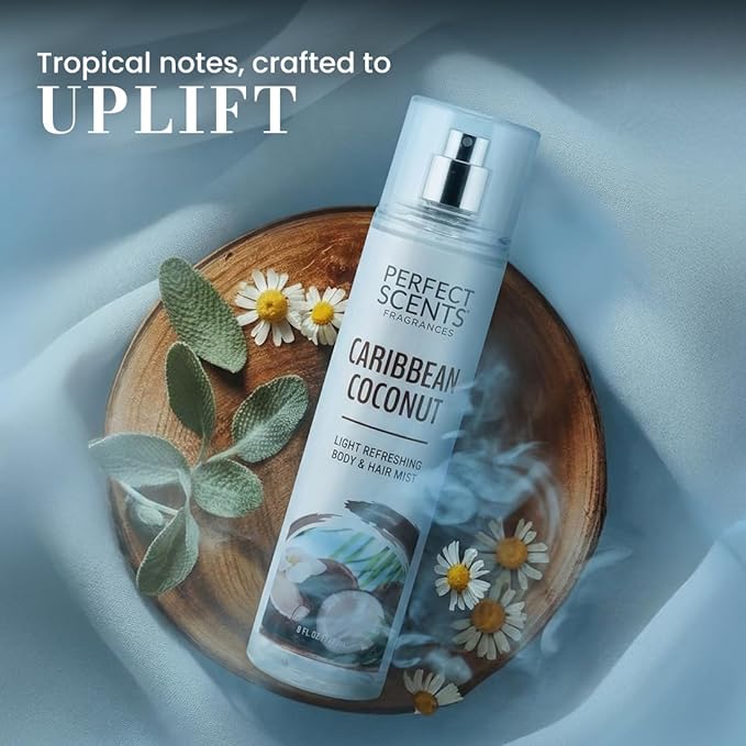 Instyle Fragrances Light Refreshing Body & Hair Mist, Caribbean Coconut, Premium Women’s Body Spray, Infused with Panthenol, CLEAN, Vegan, Paraben-Free, Phthalate-Free, 8 Fluid Ounces