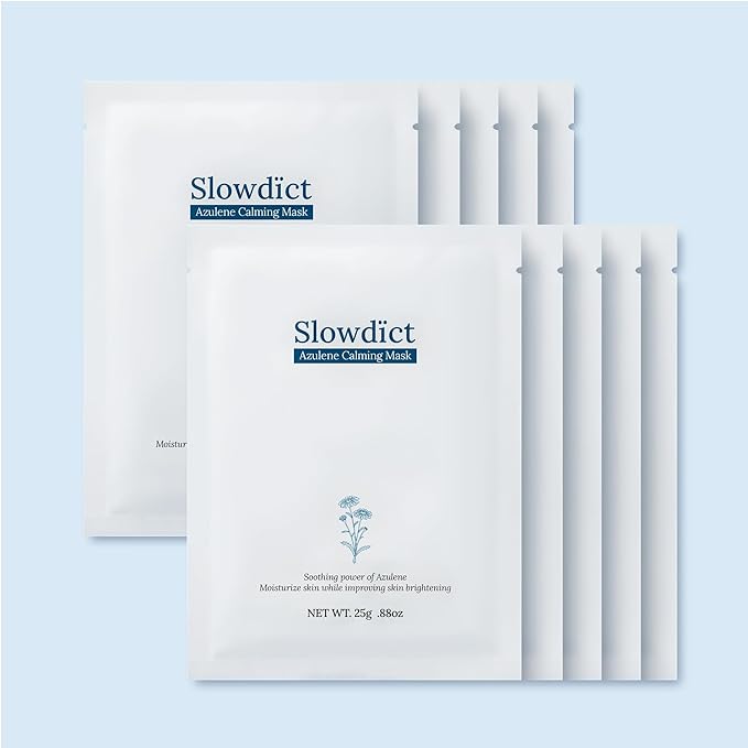 Azulene Mask Pack with Blue Chamomile (10 Sheets) - Instant Skin Soothing & Cooling Relief for Irritated Skin, Intensive Moisture Barrier Care, Authentic Korean Skincare Face Sheet Mask