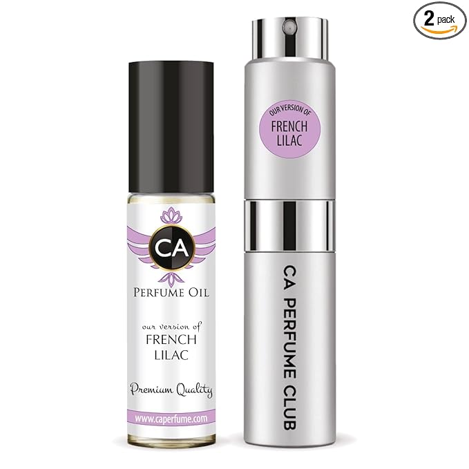 CA Perfume Duo Impression of French Lilac For Women And Men Perfume Layering Set Long Lasting Travel Size EDP + Body Oil Roll-On Bottle 0.27 Fl Oz+0.33 Fl Oz