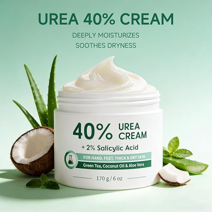 40% Urea Cream for Feet Maximum Strength, Foot Cream for Dry Cracked Heels, Callus Remover with 2% Salicylic Acid, Moisturizer for Hands Elbows Knees Rough Skin, 3 Packs