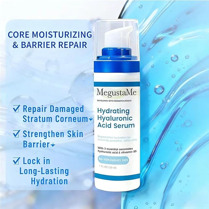 Hydrating Hyaluronic Acid Serum with 3 Ceramides, Vitamin B5 & Niacinamide - Paraben-Free, Replenishes Hydration for Smoother, Softer Skin - 1 Fl Oz (30ml)