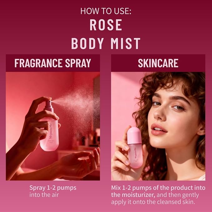 4D Rose Body Spray for Women, Long Lasting Floral Fragrance Mist, Paraben & Phthalate Free, Lightweight Non-Sticky Daily Perfume, Skin Safe Romantic Feminine Scent, Travel Size 3.38 fl oz 100ml