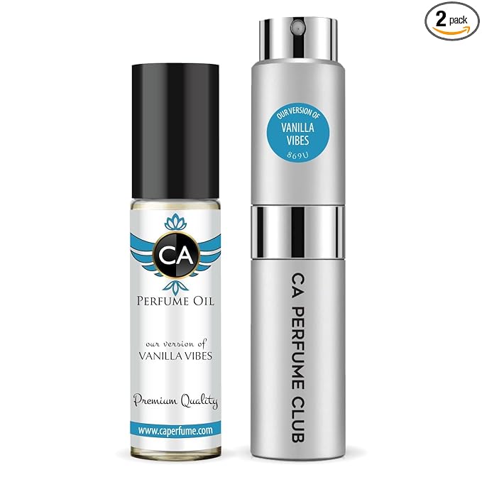 CA Perfume Duo Impression of Vanilla Vibes For Women And Men Perfume Layering Set Long Lasting Travel Size EDP + Body Oil Roll-On Bottle 0.27 Fl Oz+0.33 Fl Oz