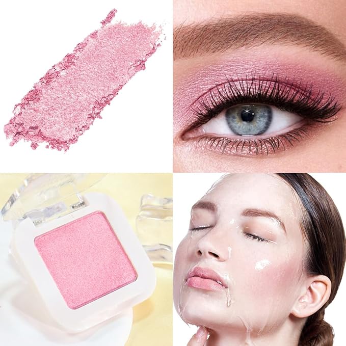 Pink Single Eyeshadow Palette Makeup, Bright Light Pink Rose Glitter Shimmer Sparkle Cream Eye Shadow Palette Makeup for Older Women, High Pigment Waterproof Monochrome Mini Eyeshadow