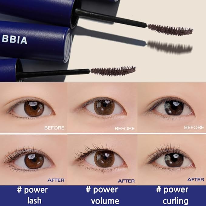 BBIA Never Die Mascara 2 Color – Power Volumizing & Lengthening, Curling, Fixing Lashes, Intense Length, Feathery Soft Full Lashes, No Smudging & Clumping, Waterproof, K-Beauty (02 POWER BROWN)
