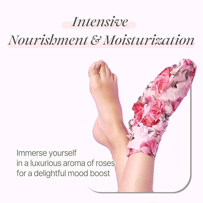 Koelf Rose Petal Satin Foot Mask (10pairs) - Intensive Nourishing Socks, Rose Scented Foot Repair Masks with Peptide, Collagen, Shea Butter, Urea for Silky Smooth Feet, Foot Treatment, Body Mask