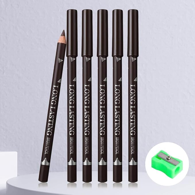 WanTuoluo Brown Eyebrow Pencils for Women with Sharpener, 6Pcs Hard-Core Wooden Eye Brow Eye Liner Pencils for Beginner Makeup, Waterproof & Sweat-Proof-Dark Brown
