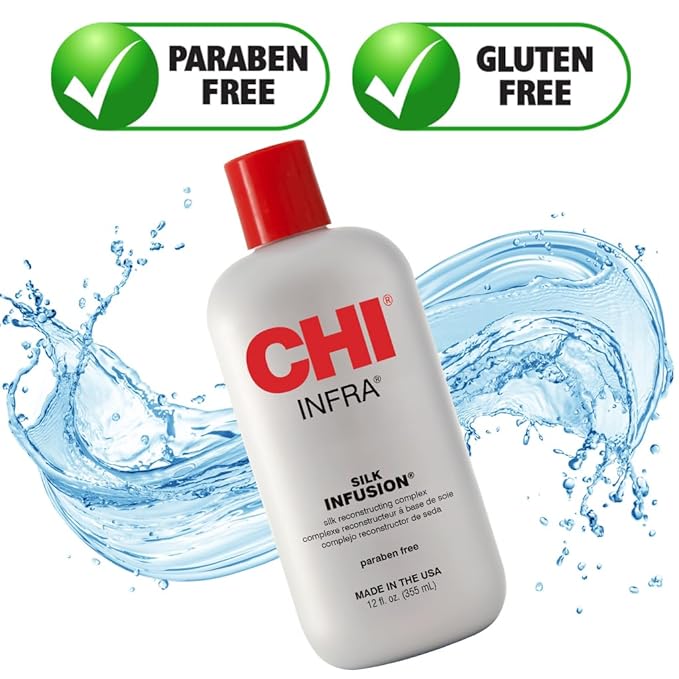 CHI Infra Silk Infusion, Silk Reconstructing Leave-In Hair Treatment for Creating Smooth, Shiny, Strong Hair, 12 Oz