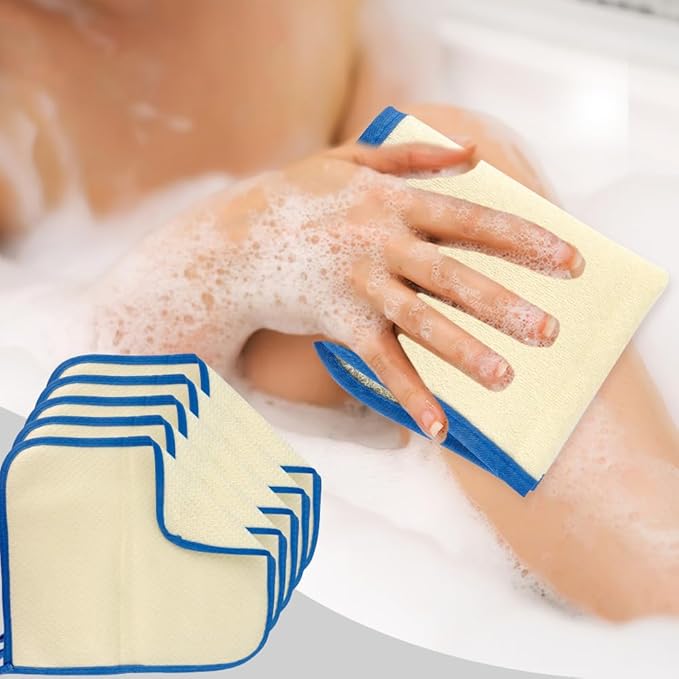 10Pcs Wash Cloths, Blue Frame Exfoliating Washcloth, Face & Body Scrubber, Cotton & Nylon Material