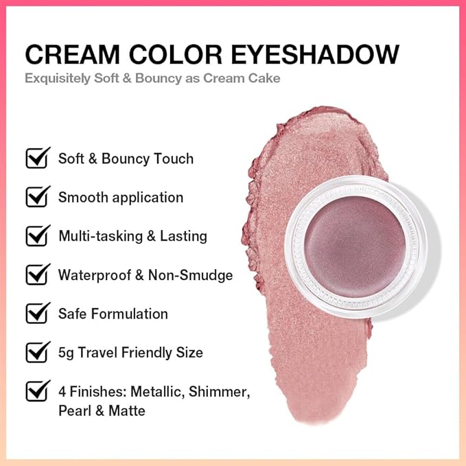 FeiCuiYun Cream Glitter Rose Shimmer Metallic Eyeshadow Palette Makeup, Natural Single Mini Instant Holographic Eyeshadow For Older Women, Sombras Crema Para Ojos, Talc, Paraben & Cruelty Free, 27