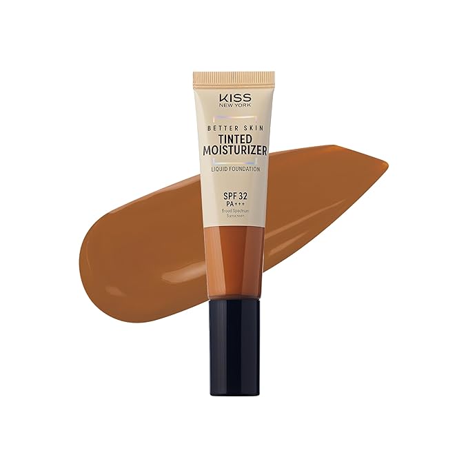 KISS NEW YORK Tinted Moisturizer with SPF 32 PA+++ (Cappuccino) 12 Hour Hydrating Sunscreen for Face, No White Cast for Dark Skin Tone, Natural Finish, Medium Coverage with Hyaluronic Acid, Vitamin E