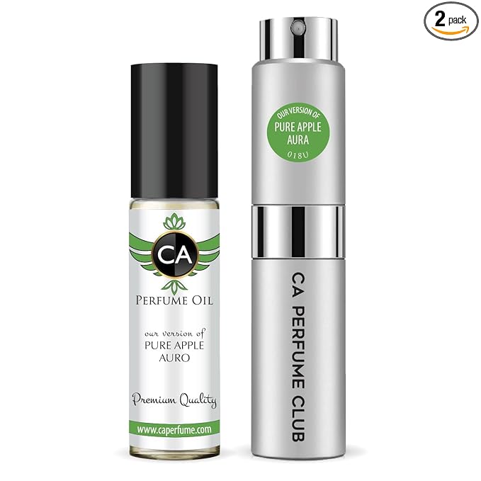 CA Perfume Duo Impression of Pure Apple Aura For Women And Men Perfume Layering Set Long Lasting Travel Size EDP + Body Oil Roll-On Bottle 0.27 Fl Oz+0.33 Fl Oz