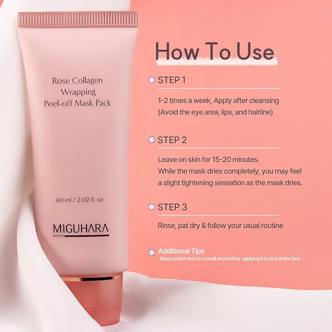 MIGUHARA Rose Collagen Wrapping Mask - Elasticity & Firming Korean Glass Skin Peel Off Mask - Damask Rose & Hydrolyzed Collagen to Minimize the Appearance of Pores & Enhance Glow (2.02 fl.oz)