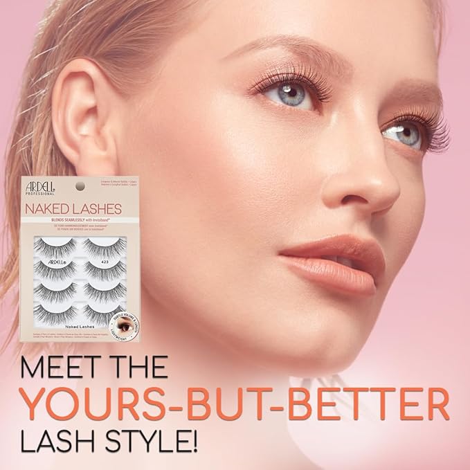 Ardell Naked Lashes 423 – Lightweight, Natural False Eyelashes with Invisiband, Wispy Strip Lashes for Subtle Volume & Length, 4 Pairs