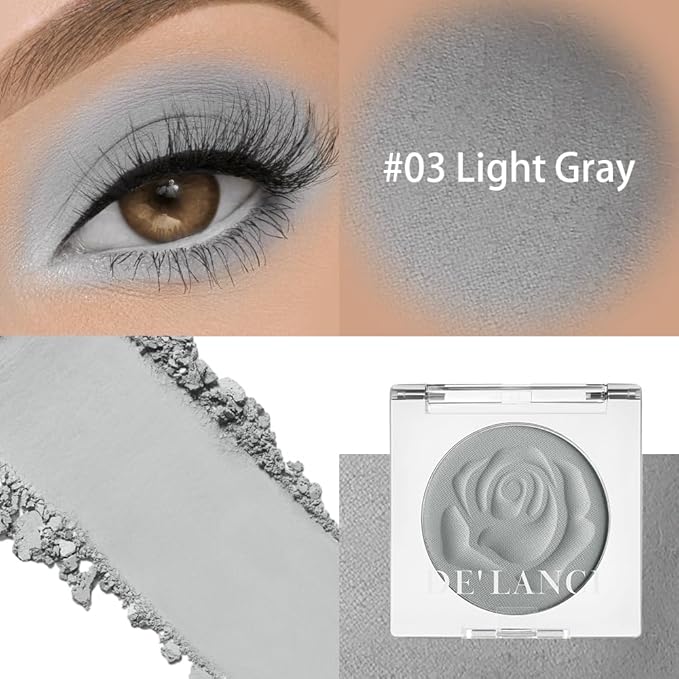 Matte Light Gray Eyeshadow with Applicator - High Pigment, Long-Lasting, Waterproof Soft Gray Eyeshadow for Smokey and Natural Looks - Professional Travel-Friendly
