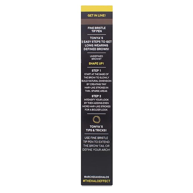 Arches & Halos Fine Bristle Tip Pen - Creamy, Buildable Formula for Shaping and Defining Eyebrows - Waterproof, Long Lasting, 24 Hour Color - Precise Bristled Applicator Tip - Natural Brown - 0.02 oz