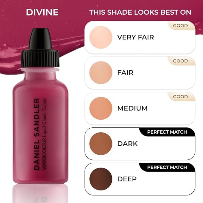 Daniel Sandler Watercolor Liquid Blush — Buildable, Blendable & Long-Lasting Liquid Blush for Cheeks, Lips, & Eyes — Lightweight & Water Resistant — For All Skin Types — Divine