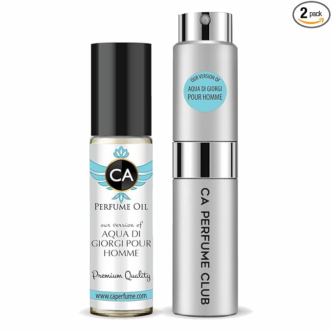 CA Perfume Duo Impression of Aqua Di Giorgi Pour Homme For Men Perfume Layering Set Mens Cologne Long Lasting Travel Size EDP + Body Oil Roll-On Bottle 0.27 Fl Oz+0.33 Fl Oz