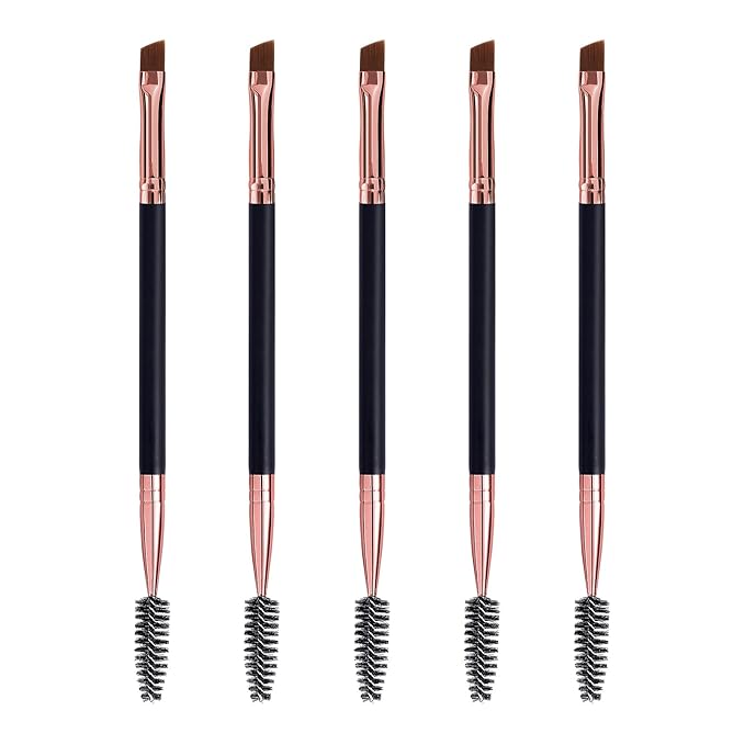Duo Eyebrow Brush, Spoolie Brush and Angled Brow Brush Eyelash Brush for Eye Makeup. (5pcs, Black)