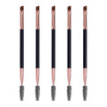Duo Eyebrow Brush, Spoolie Brush and Angled Brow Brush Eyelash Brush for Eye Makeup. (5pcs, Black)