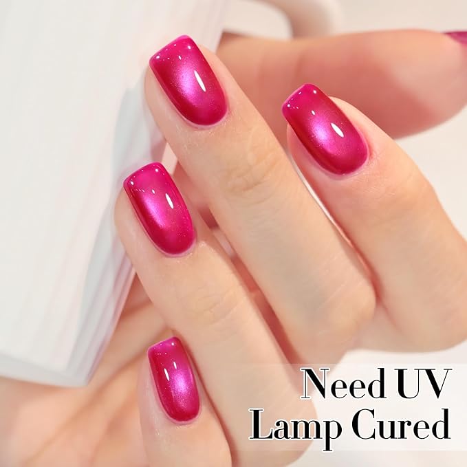Double Rhythm 15ML Jelly Glass Cat Eye Gel Polish with Magnet Holographic Glitter Shimmer Translucent Sheer Color Salon Soak Off Magnetic Nail at Home (Magenta-MC1201)