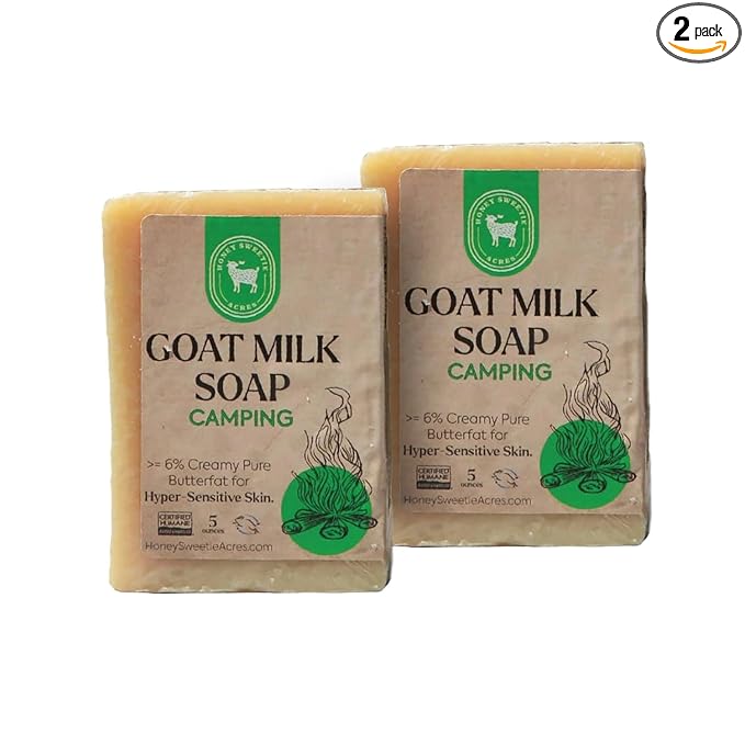 Honey Sweetie Acres 2-Pack Camping Goat Milk Soap - Handmade 5 oz Bar, Made with Natural Ingredients, Moisturizing & Gentle, Made in the USA
