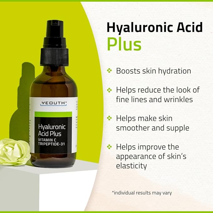 YEOUTH Hyaluronic Acid Serum for Face with Vitamin C, Hydrating Face Serum or Women & Men, Minimize the Look of Wrinkles, Patchy & Dull Skin 1oz