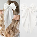 Silky Satin Oversized Long-tail Bow Clip, Large Pure white Hair Bow for Women Girl, Hair Accessories with Long Tail, 1Pcs（Pure white）