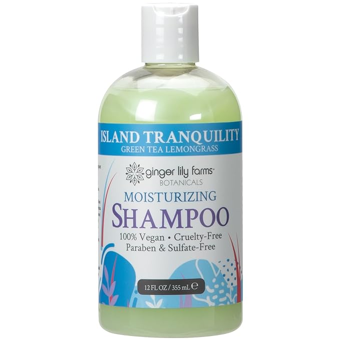 Ginger Lily Farms Botanicals Moisturizing Shampoo for All Hair Types, Island Tranquility, 100% Vegan & Cruelty-Free, Green Tea Lemongrass Scent, 12 Fl Oz (Pack of 6)