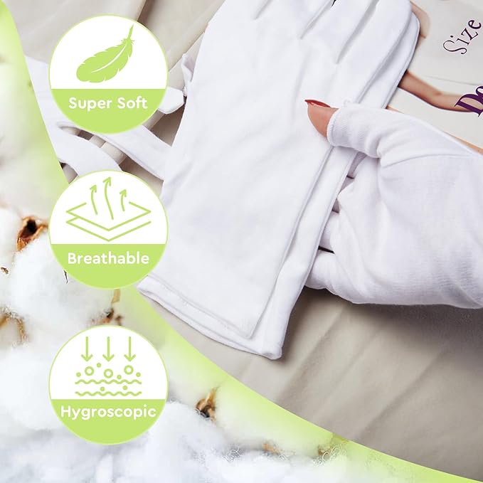 4 Pairs Cotton Moisturizing Gloves Touchscreen - 100% White Cotton Gloves for Dry Hands Sleeping Overnight Lotion Spa Treatment - Moisturizing Night Gloves