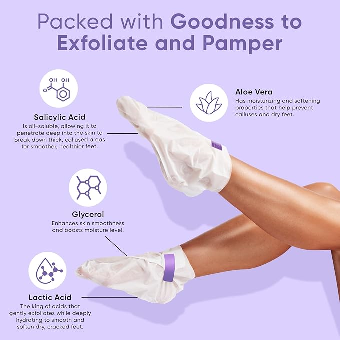 CÉLOR Foot Peeling Mask for Dry Cracked Feet | Foot Mask to Exfoliate Rough, Cracked, Dry Feet, Calluses for Soft Baby Feet Results | Made with Aloe Vera Extract for Women & Men (2 Pairs) | Lavender