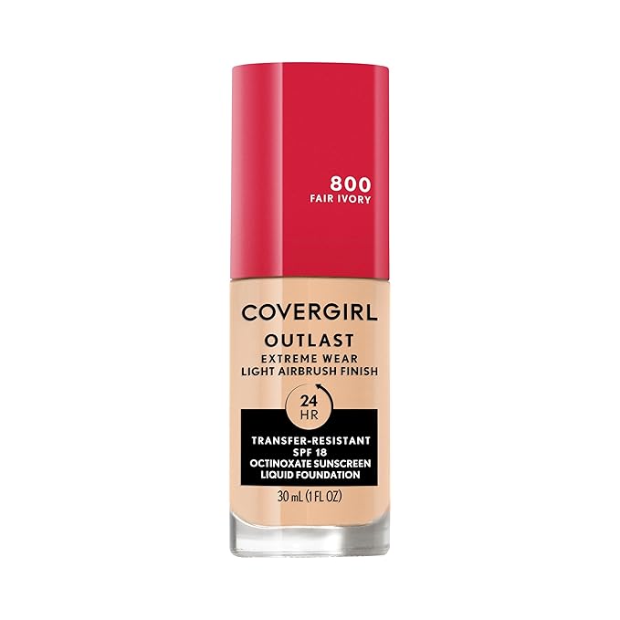 Covergirl Outlast Extreme Wear 3-in-1 Full Coverage Liquid Foundation, SPF 18 Sunscreen, Fair Ivory, 1 Fl. Oz.