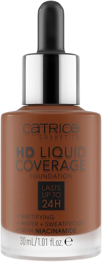 Catrice | HD Liquid Coverage Foundation | 24H Wear, Matte Finish, High Coverage, Waterproof Formula with Niacinamide | Vegan & Cruelty Free (097 | Cool Mocha)