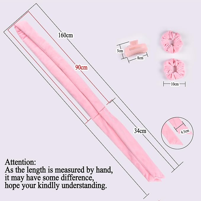 Heatless Curling Rod Headband For Long Hair Overnight Curlers to Sleep In 61" Hair Rollers Soft Cotton Velour Hair Rollers For Women Girls-Pink