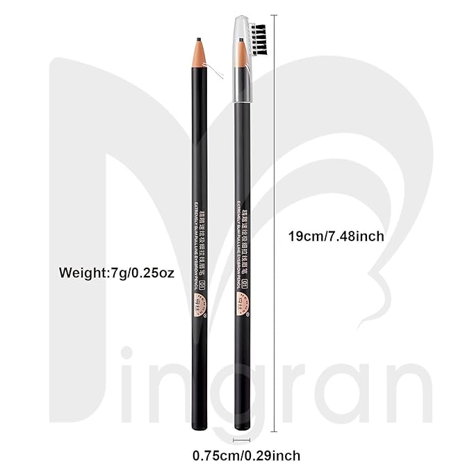 6pcs 2mm Ultra-Thin Eyebrow Pencil with Brush Waterproof Long-Lasting Slim Eyebrow Pencil Peel off Microblading Mapping Pencils (#01 Black)