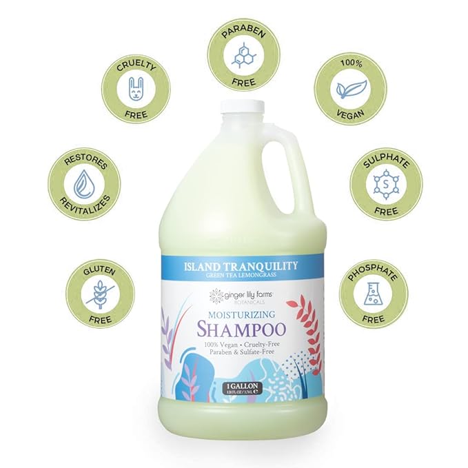 Ginger Lily Farms Botanicals Moisturizing Shampoo for All Hair Types, Island Tranquility, 100% Vegan & Cruelty-Free, Green Tea Lemongrass Scent, 1 Gallon (128 fl oz) Refill