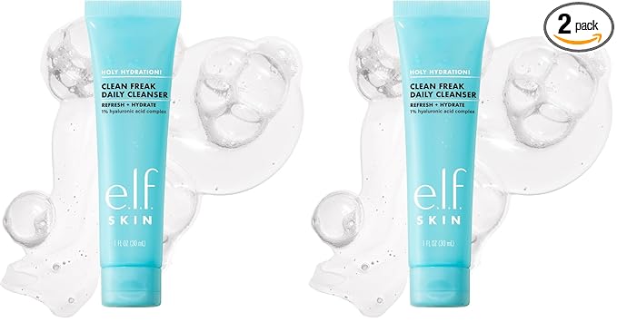 e.l.f. SKIN Holy Hydration! Clean Freak Daily Cleanser Mini, Gentle Hydrating Face Cleanser, Made With Hyaluronic Acid, Vegan & Cruelty-Free, 1 fl oz (Pack of 2)
